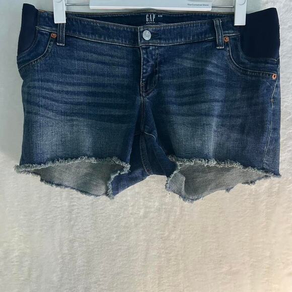 GAP Pants - Gap dark wash maternity denim shorts with frayed hem and side panels 8